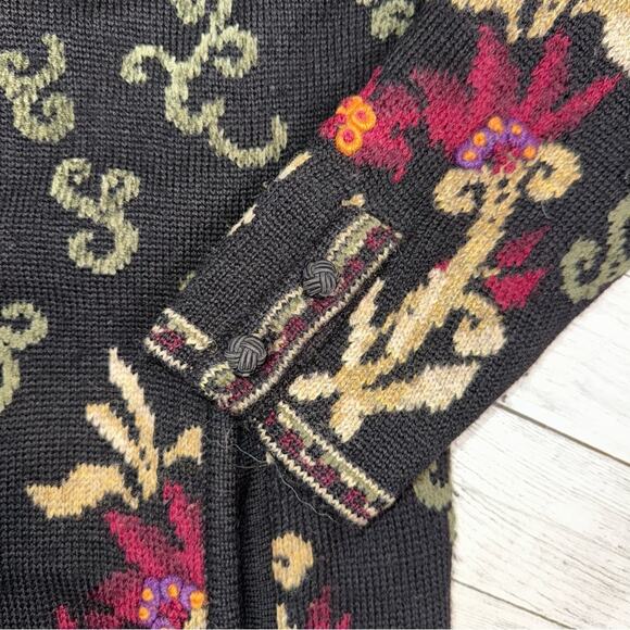 Vintage Nordic Design Wool Blend Ornate Design Cardigan Sweater Brown Medium - Picture 5 of 8